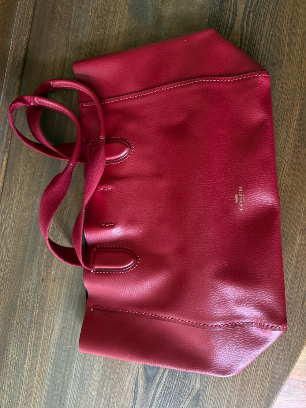 Coach Red Leather Tote with Gold Logo